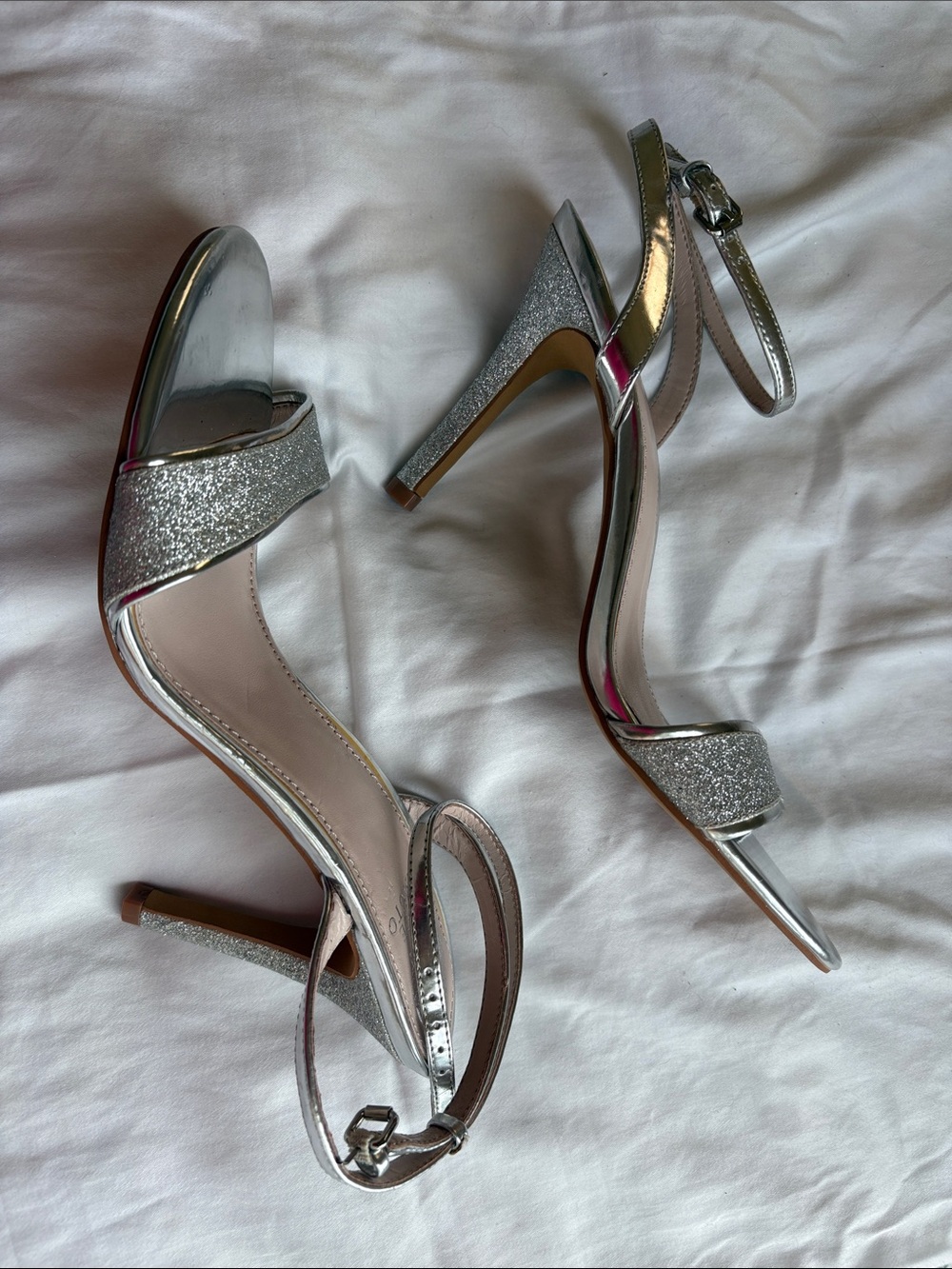 Vince Camuto Silver Glitter Ankle-Strap Heels